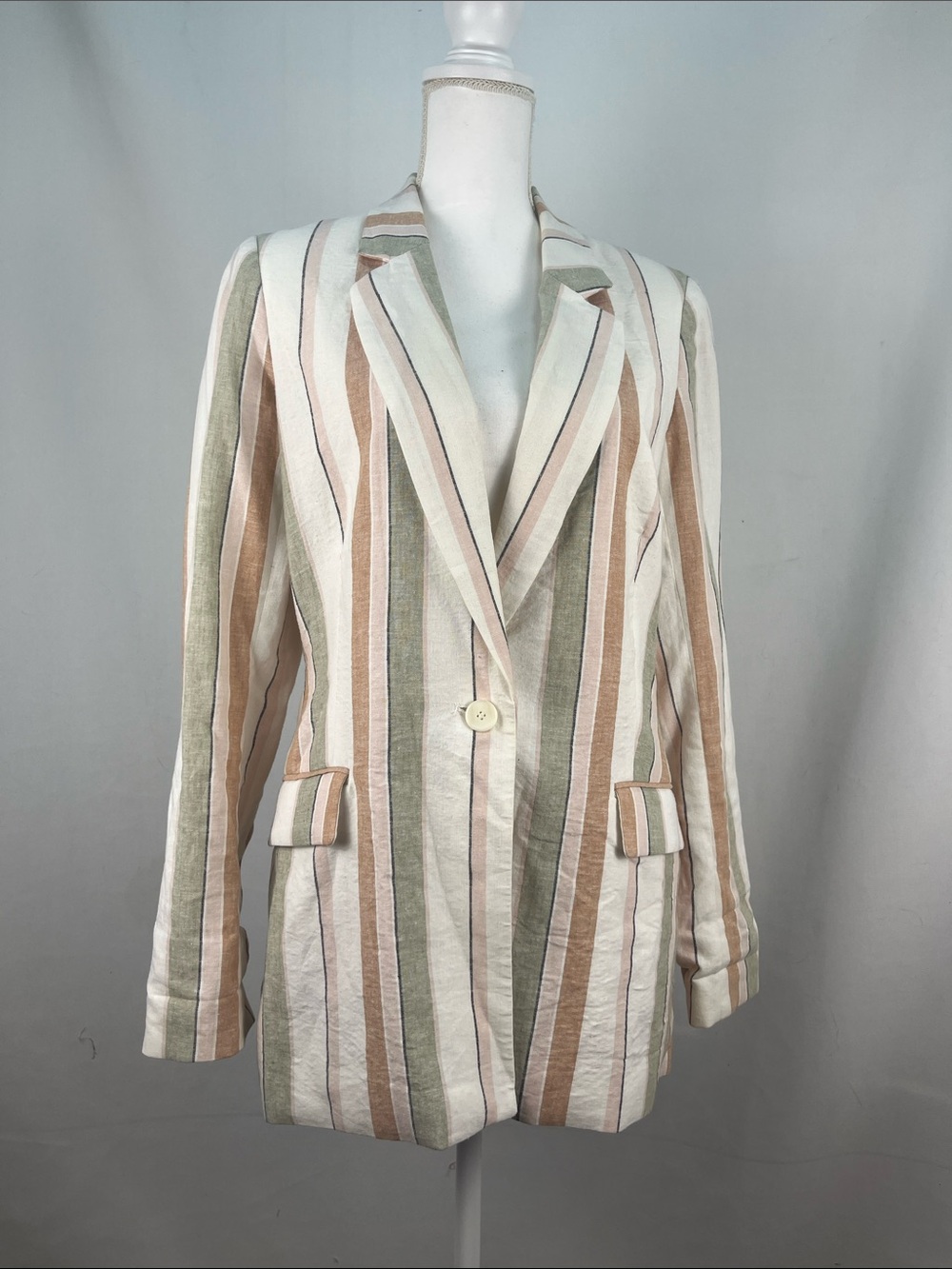 Rachel Zoe Linen Blend Striped Blazer Jacket Size M